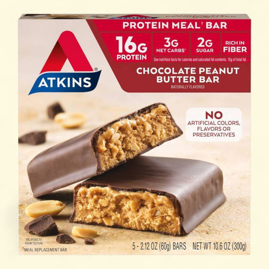 Atkins Protein Meal Bar packaging for Chocolate Peanut Butter flavor