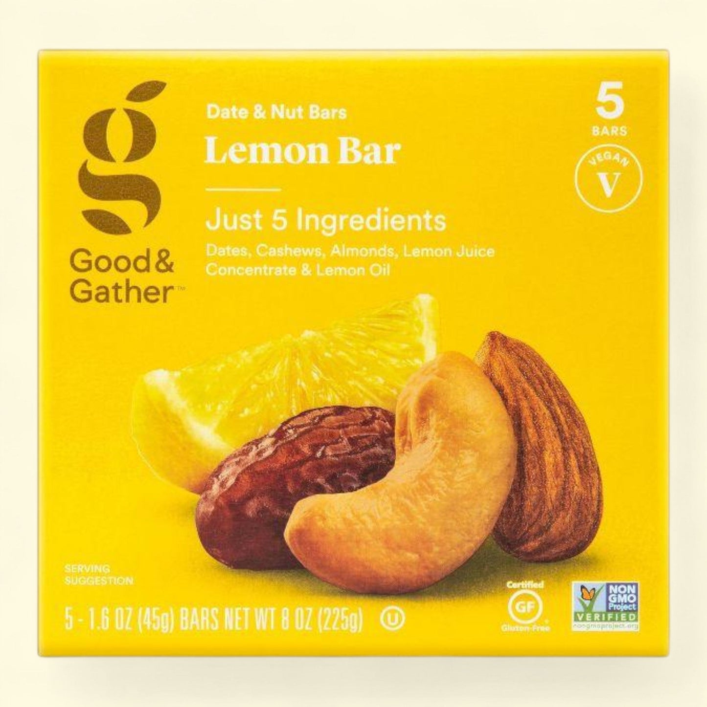 Good & Gather lemon bar package with ingredients on a yellow background