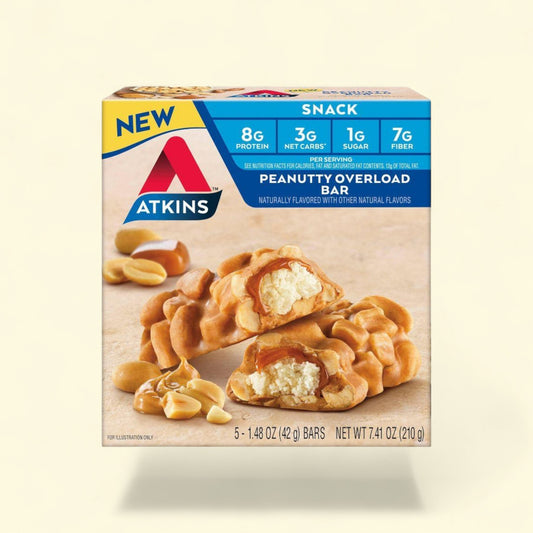 Atkins Peanutty Overload Snack Bars, 7.41oz/5ct — authentic US product shipped worldwide by Treatspree