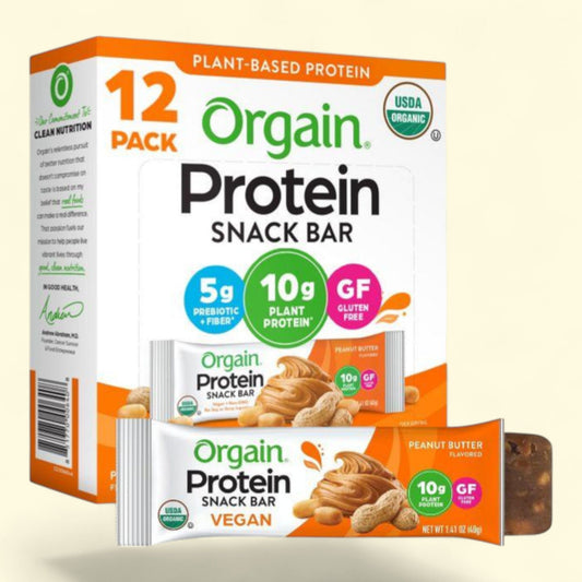 Orgain Organic Vegan Protein Bar, Peanut Butter, 12ct