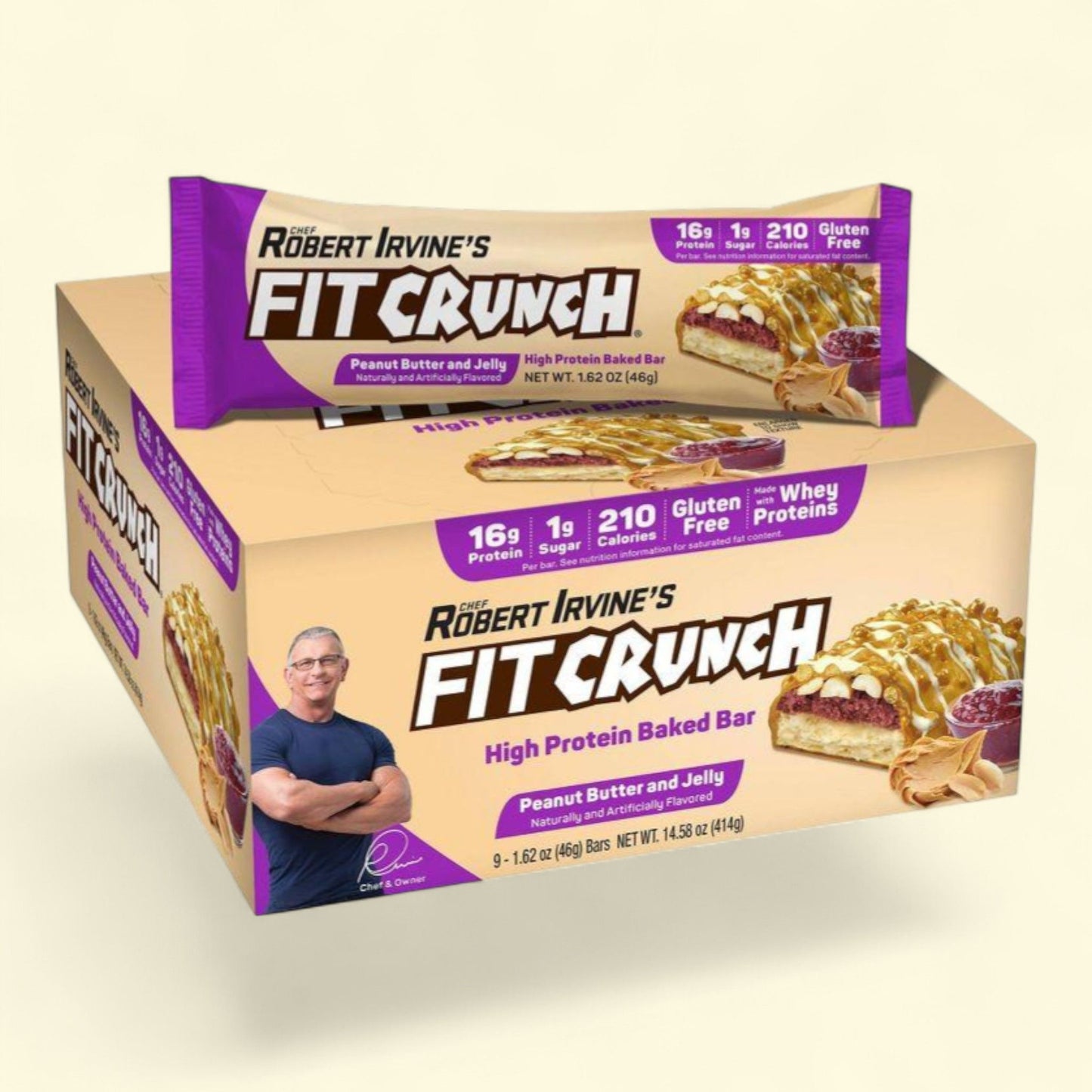 FITCRUNCH Baked Snack Bar, Peanut Butter and Jelly, 9 bars
