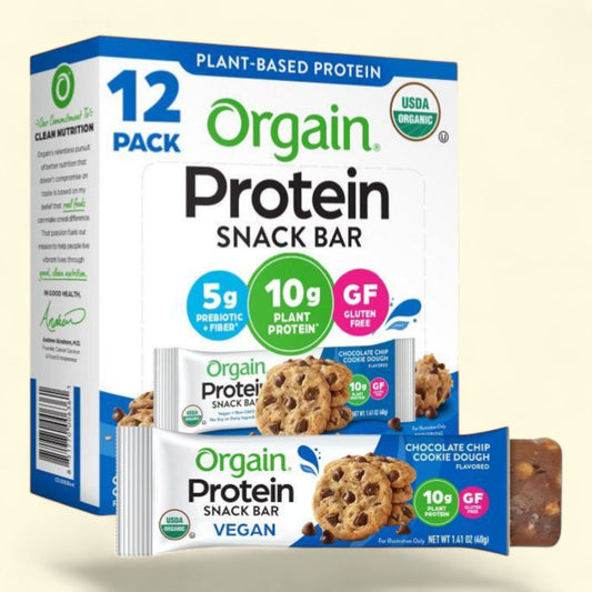 Orgain Organic Vegan Protein Bar, Chocolate Chip Cookie Dough, 12ct