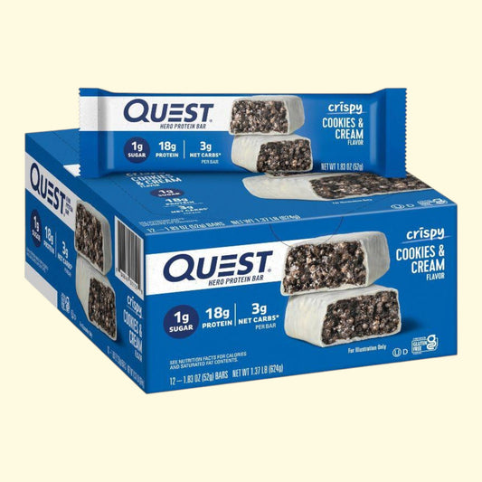 Quest Nutrition Hero Protein Bar, Crispy Cookies & Cream, 2.12 oz, 12 bars