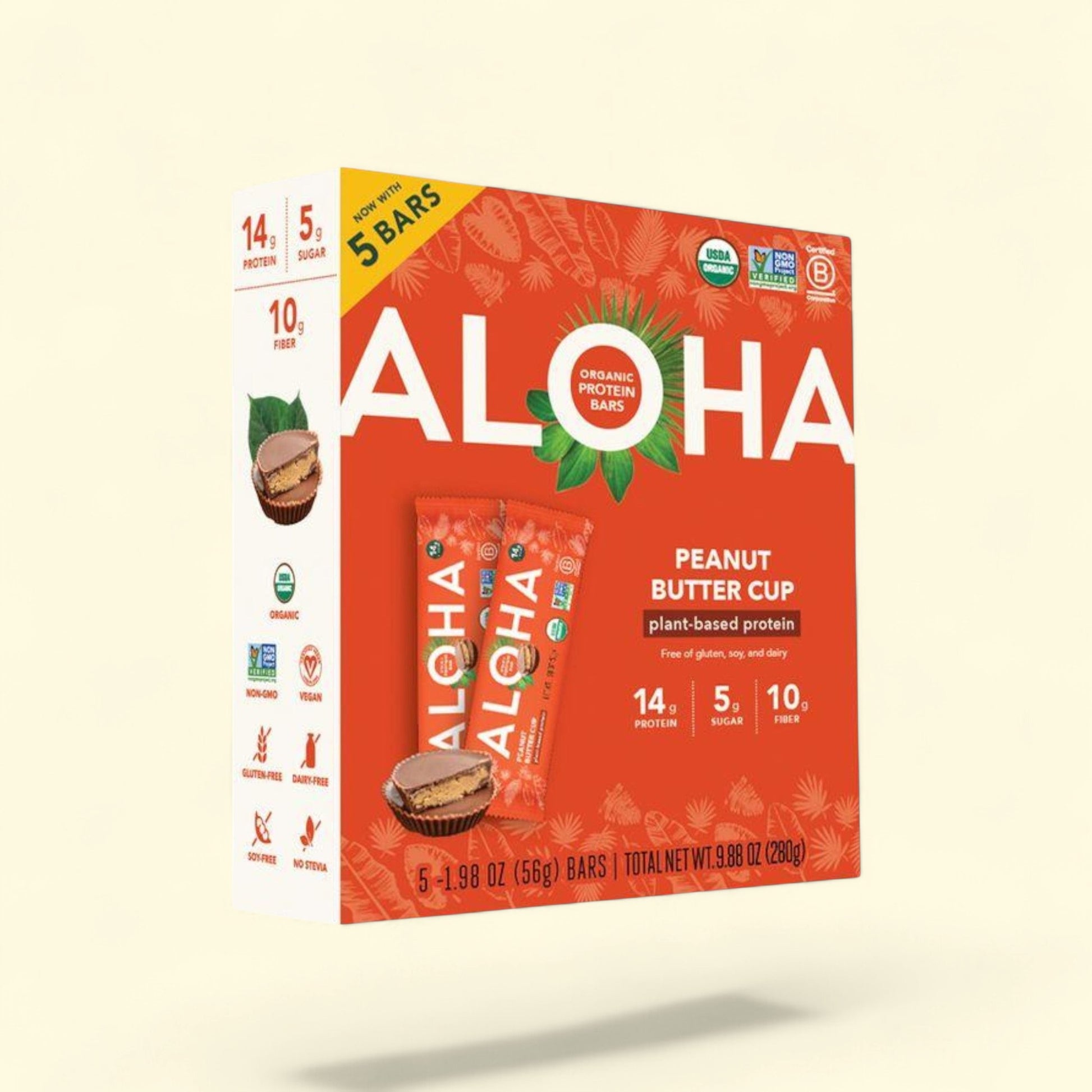ALOHA Peanut Butter Cup Protein Bars, 9.88oz/5ct — authentic US product shipped worldwide by Treatspree