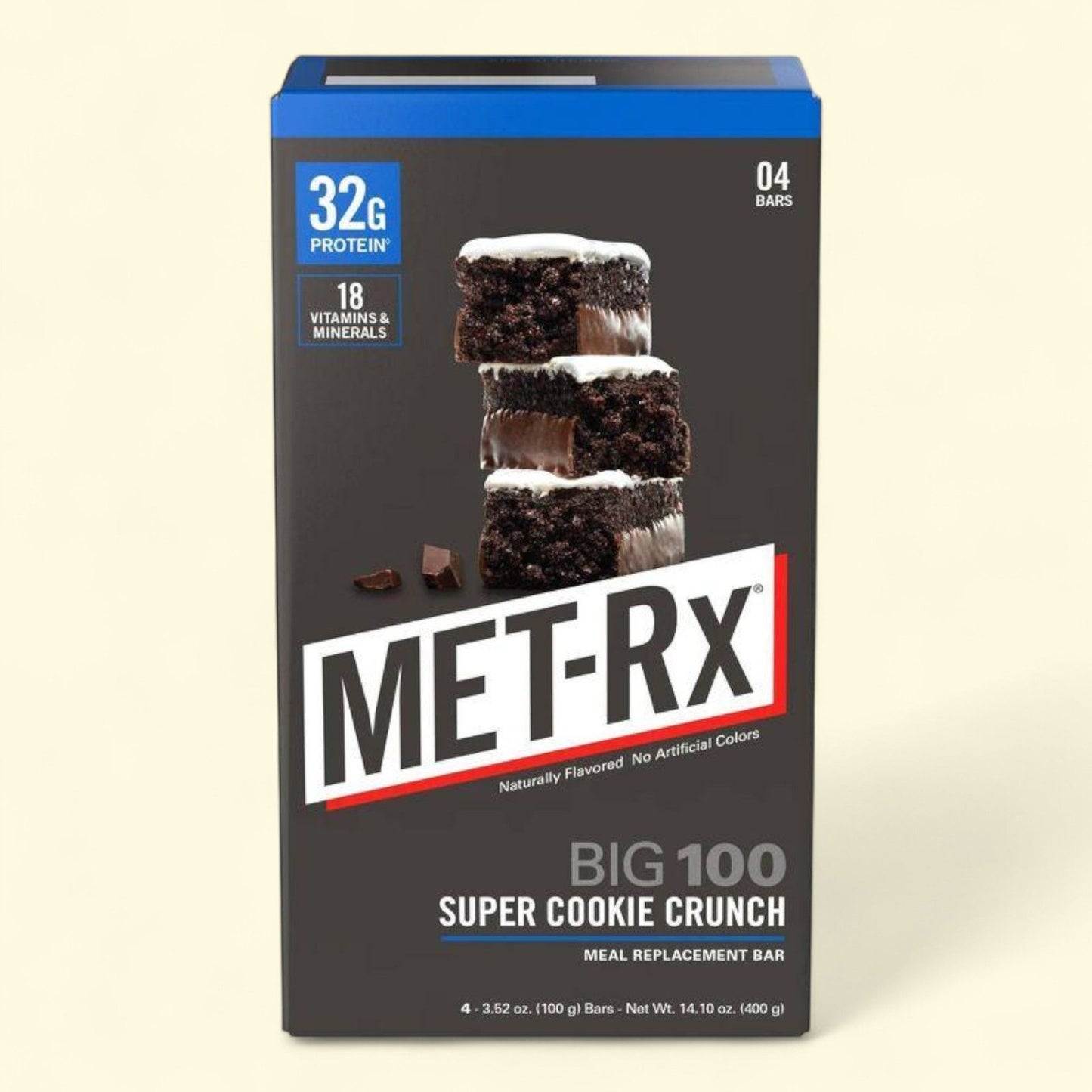 Met-Rx Big 100 Super Cookie Crunch Protein Meal Replacement Bar, 4ct