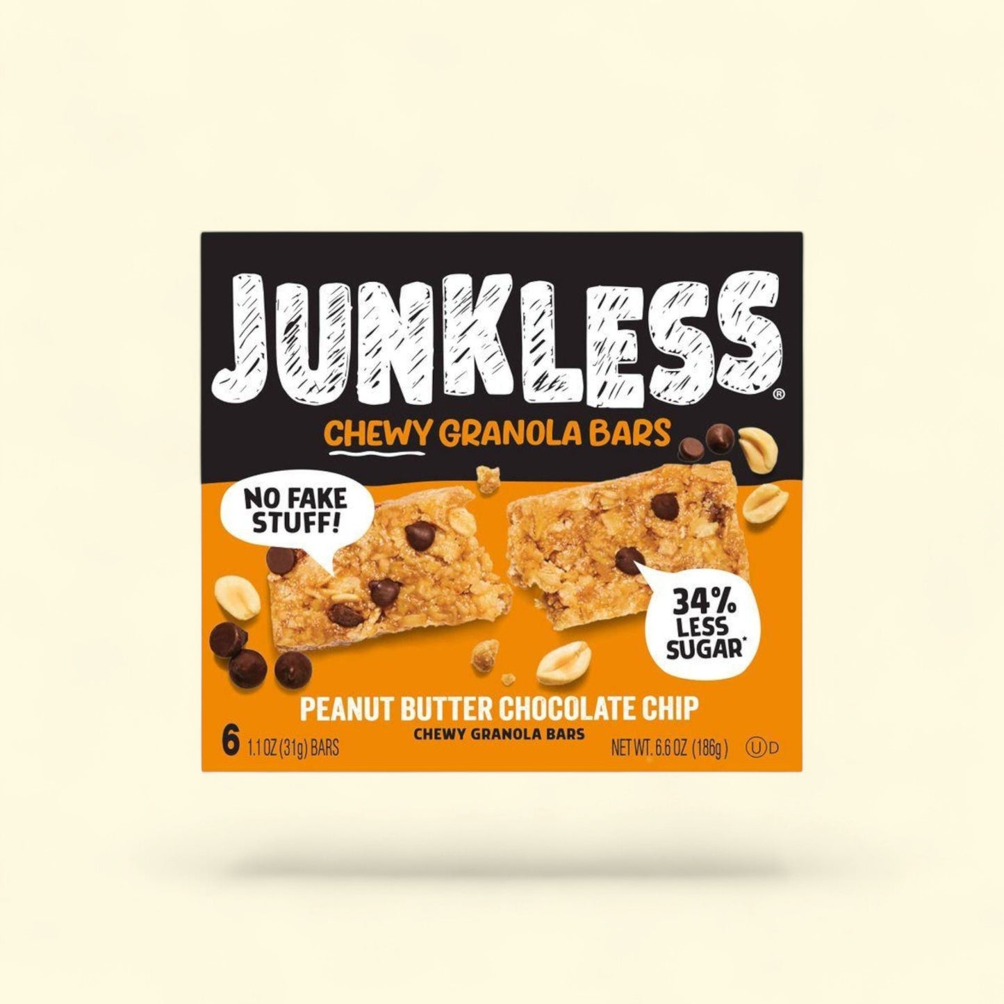 JUNKLESS Peanut Butter Chocolate Chip Chewy Granola Bars, 6.6oz/6ct — authentic US product shipped worldwide by Treatspree