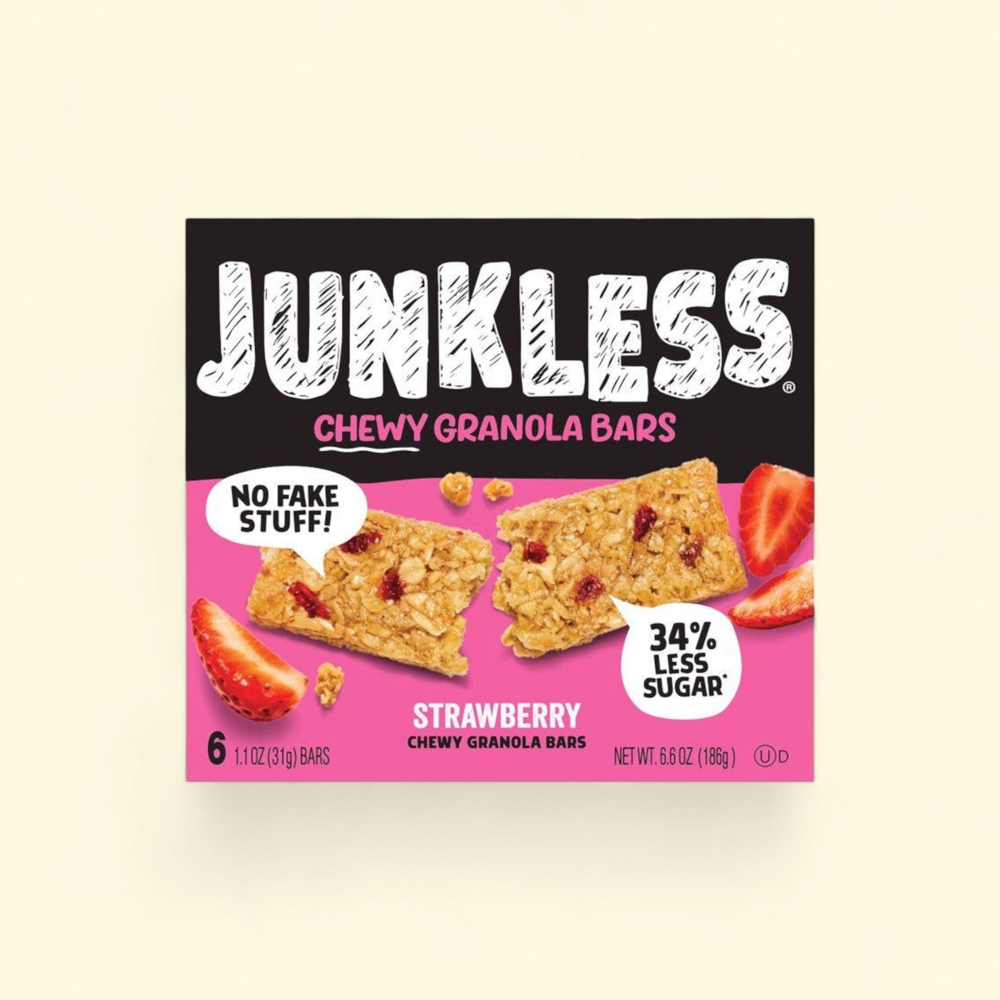 JUNKLESS Strawberry Chewy Granola Bars, 6.6oz/6ct — authentic US product shipped worldwide by Treatspree