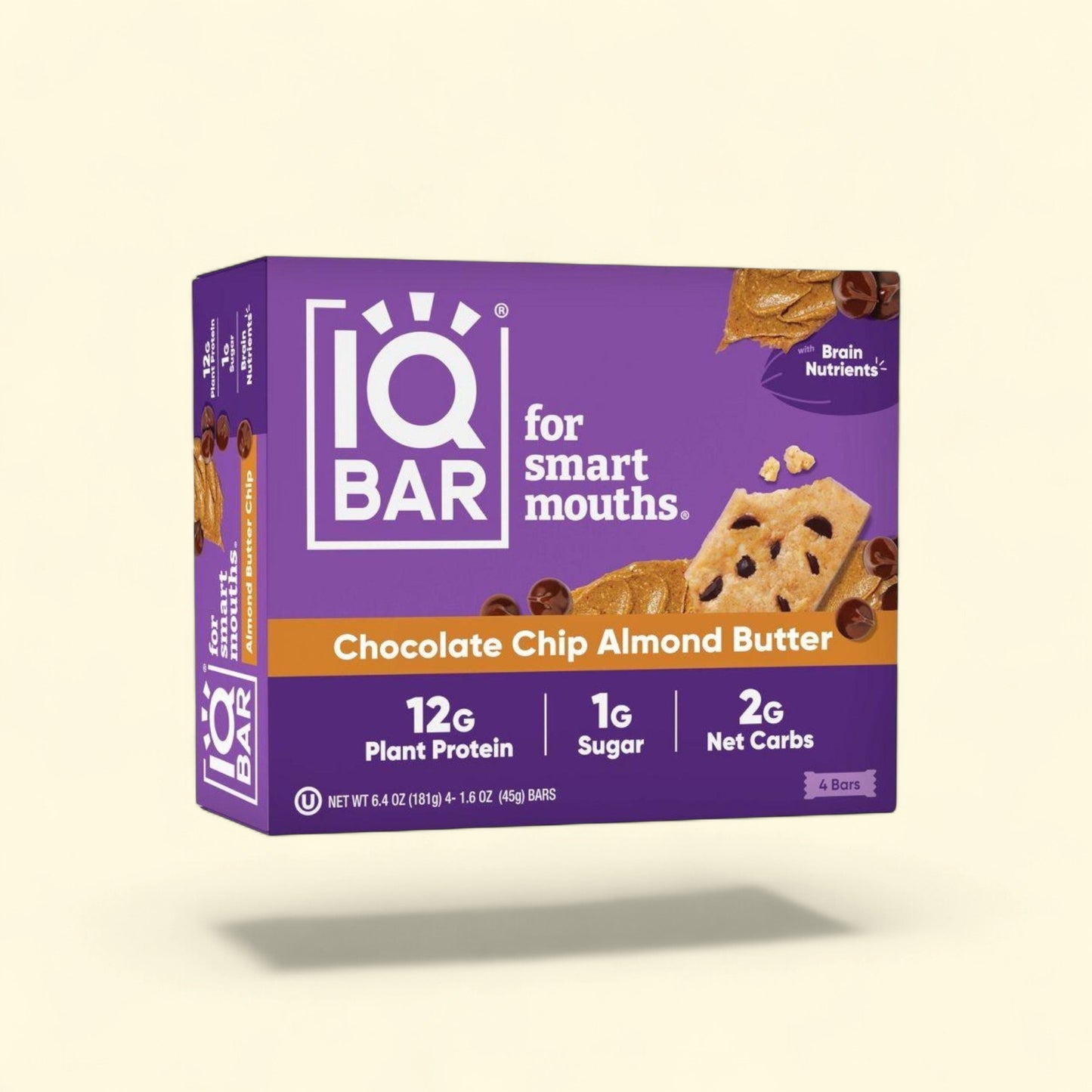 IQBAR Chocolate Chip Almond Butter Protein Bars, 6.4oz/4ct — authentic US product shipped worldwide by Treatspree
