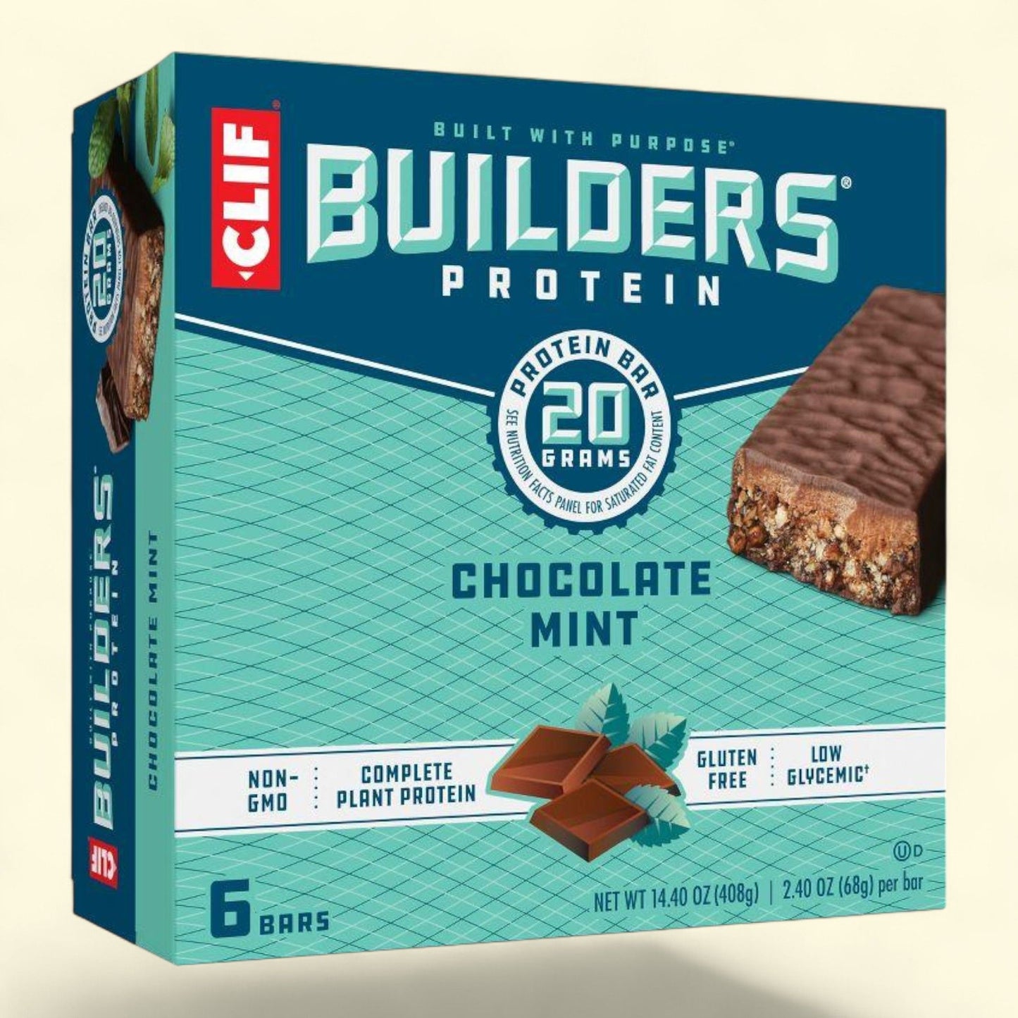 CLIF Bar Builder's Protein Bars, Chocolate Mint, 20g Protein, 6ct