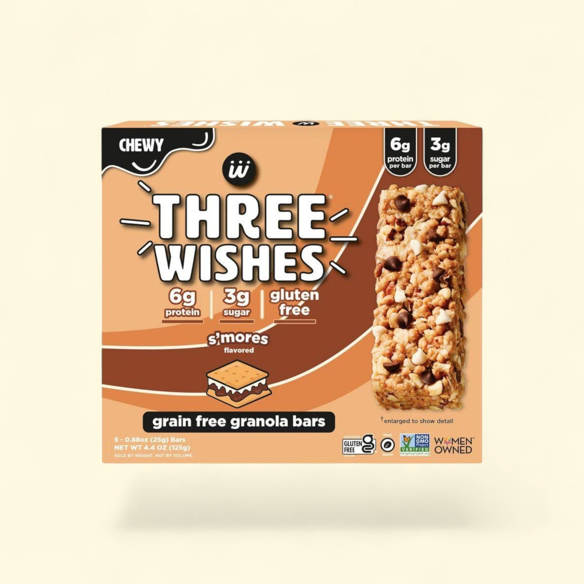 Three Wishes S'Mores Granola Bars, 4.4oz/5ct — authentic US product shipped worldwide by Treatspree