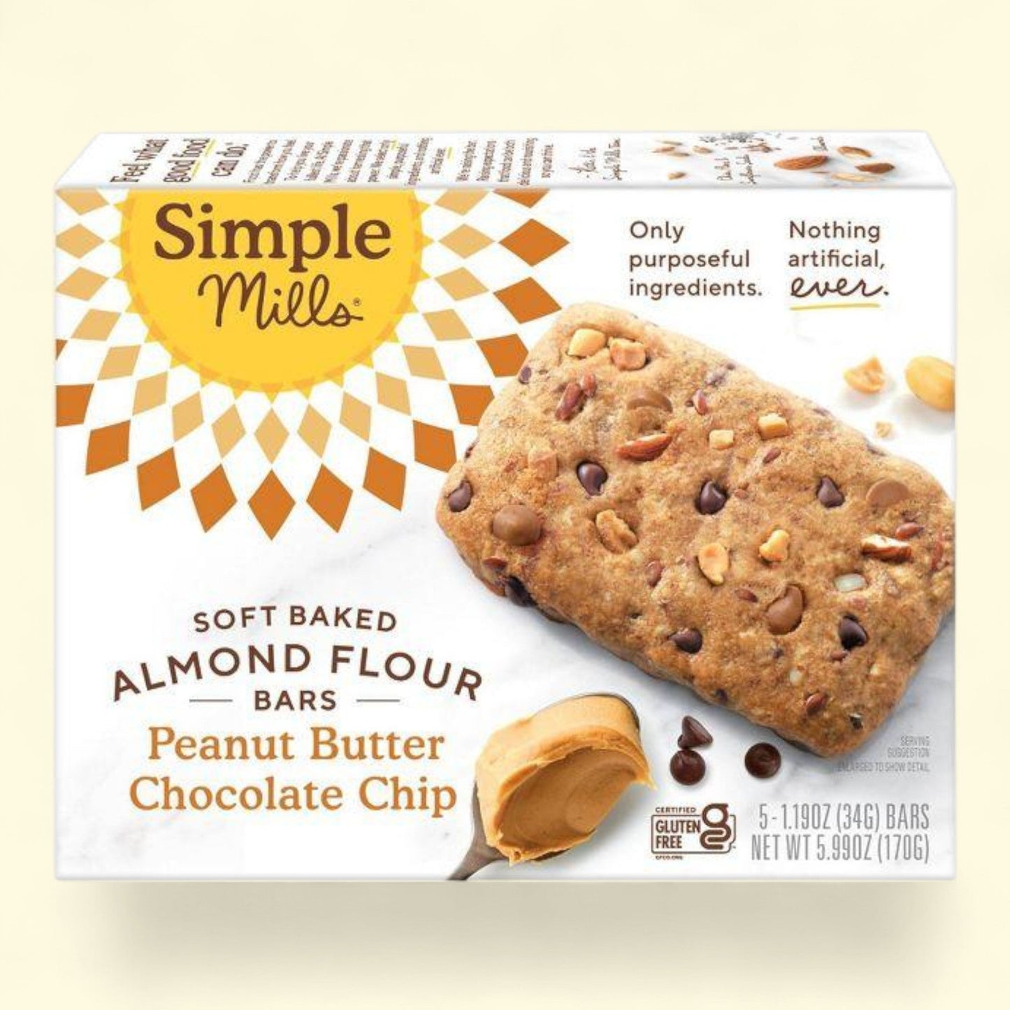 Simple Mills Almond Flour Peanut Butter Chocolate Chip Soft Baked Snack Bars, 5.99oz/5ct