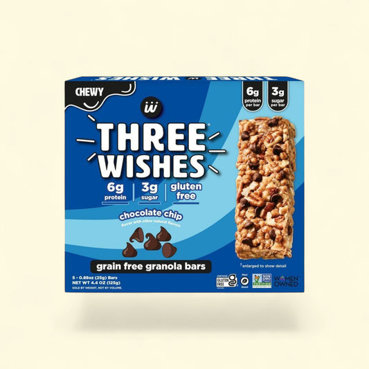 Three Wishes Chocolate Chip Granola Bars, 4.4oz/5ct — authentic US product shipped worldwide by Treatspree