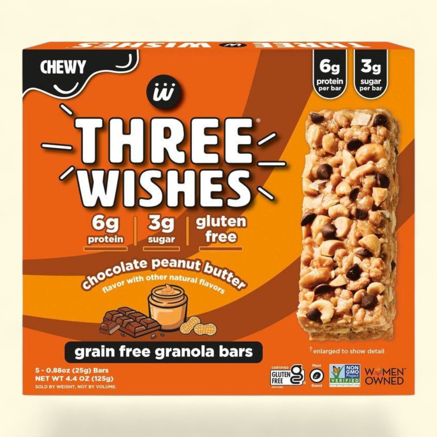Three Wishes Peanut Butter Granola Bars, 4.4oz/5ct