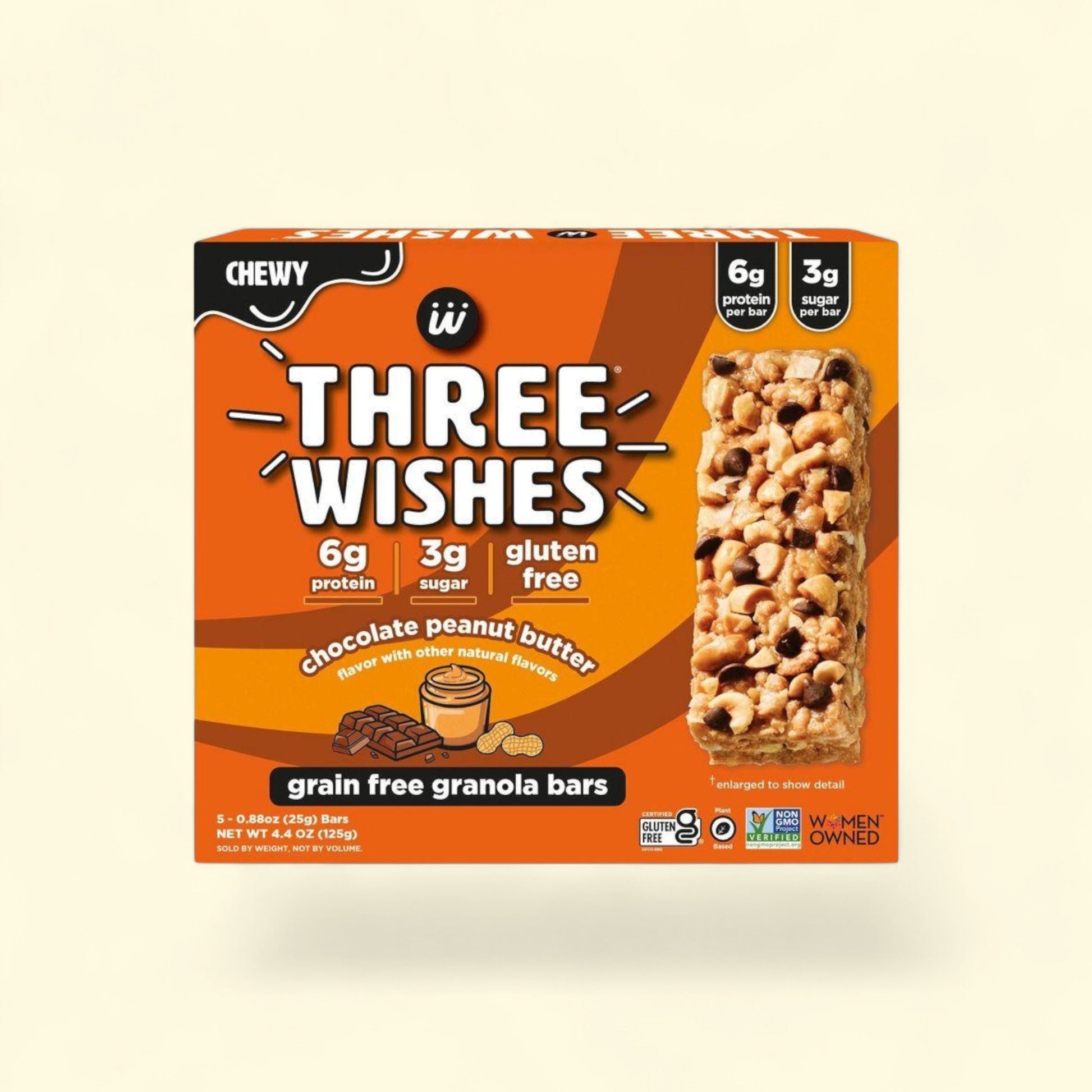 Three Wishes Peanut Butter Granola Bars, 4.4oz/5ct — authentic US product shipped worldwide by Treatspree