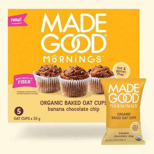 MadeGood Snack Bars, Banana Chocolate Chip Oat Cups, 1.23oz/5ct