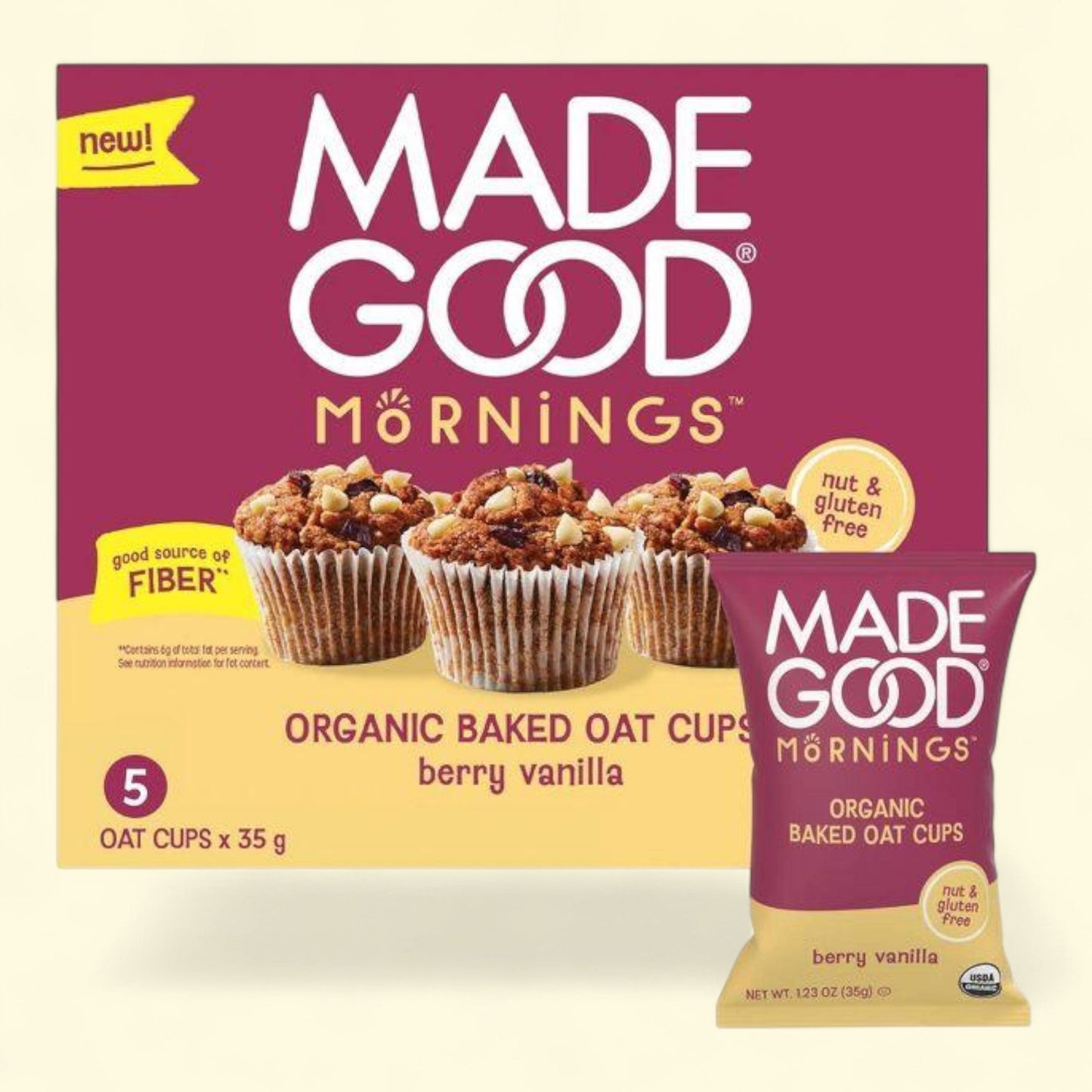 MadeGood Snack Bars Berry Vanilla Oat Cups, 1.23oz/5ct