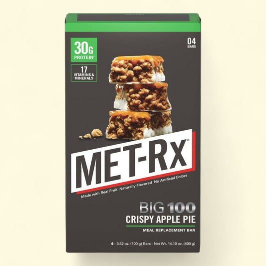 Met-Rx Big 100 Crispy Apple Pie Protein Meal Replacement Bar, 4ct