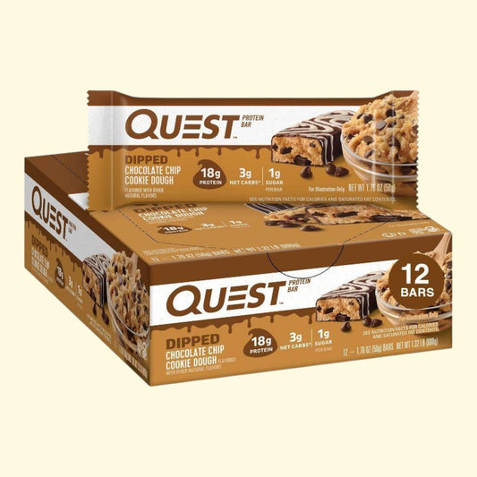 Quest Nutrition Protein Bars, Dipped Chocolate Chip Cookie Dough, 12 bars