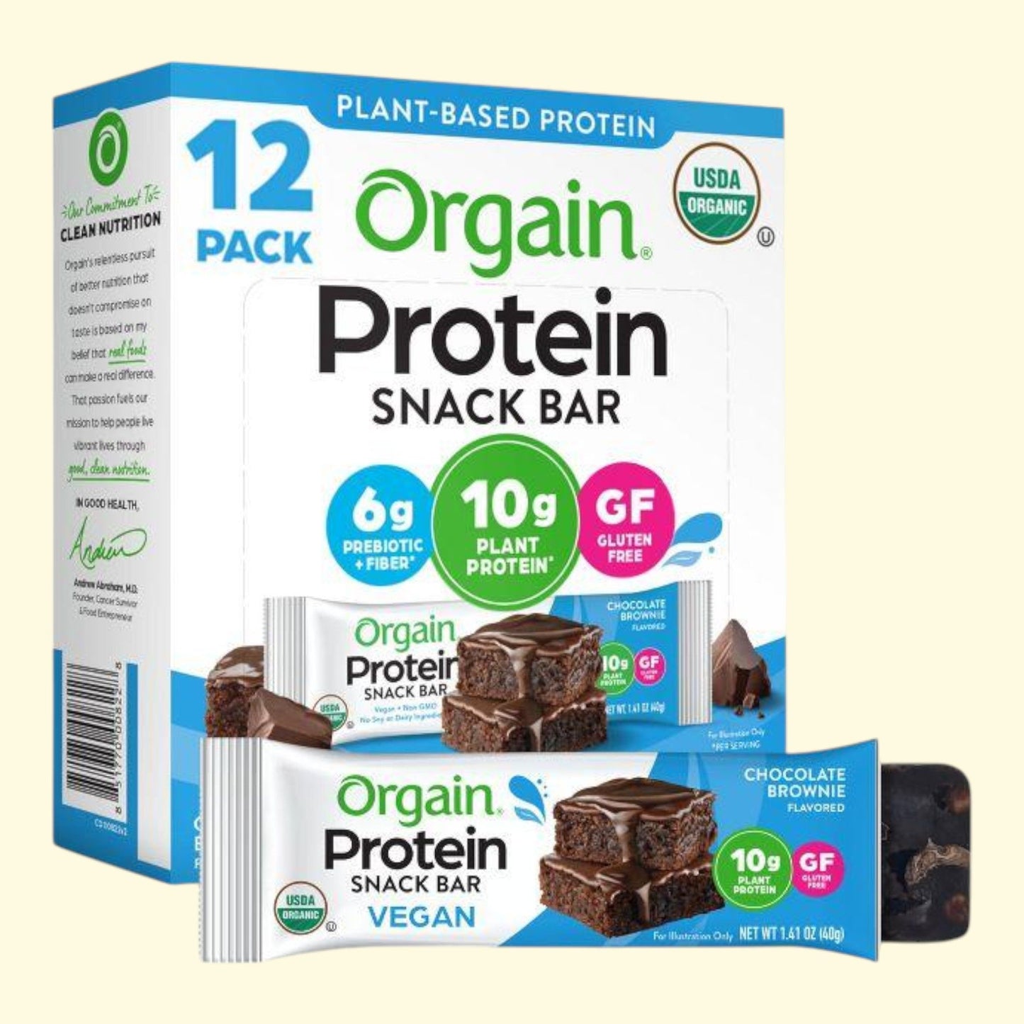 Orgain Organic Protein Snack Bar, Chocolate Brownie, 12pk