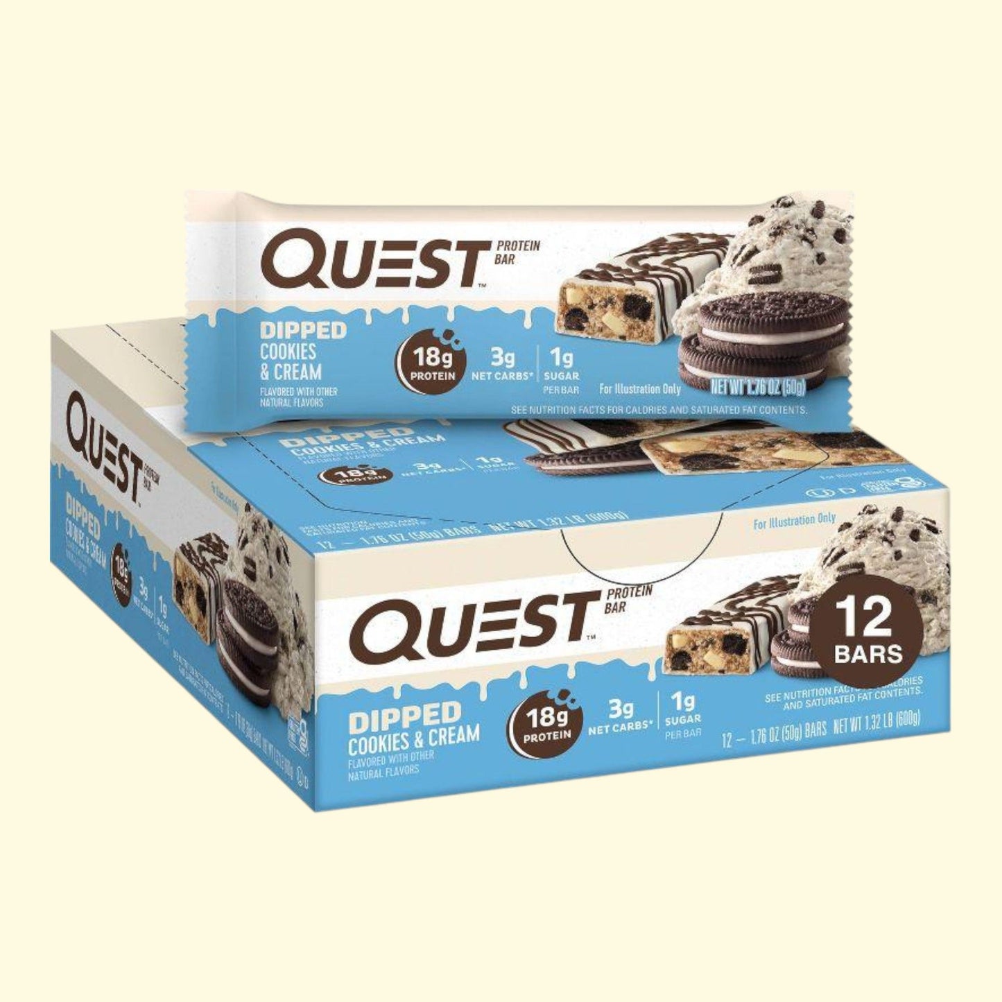 Quest Nutrition Protein Bars, Dipped Cookies & Cream, 12 bars