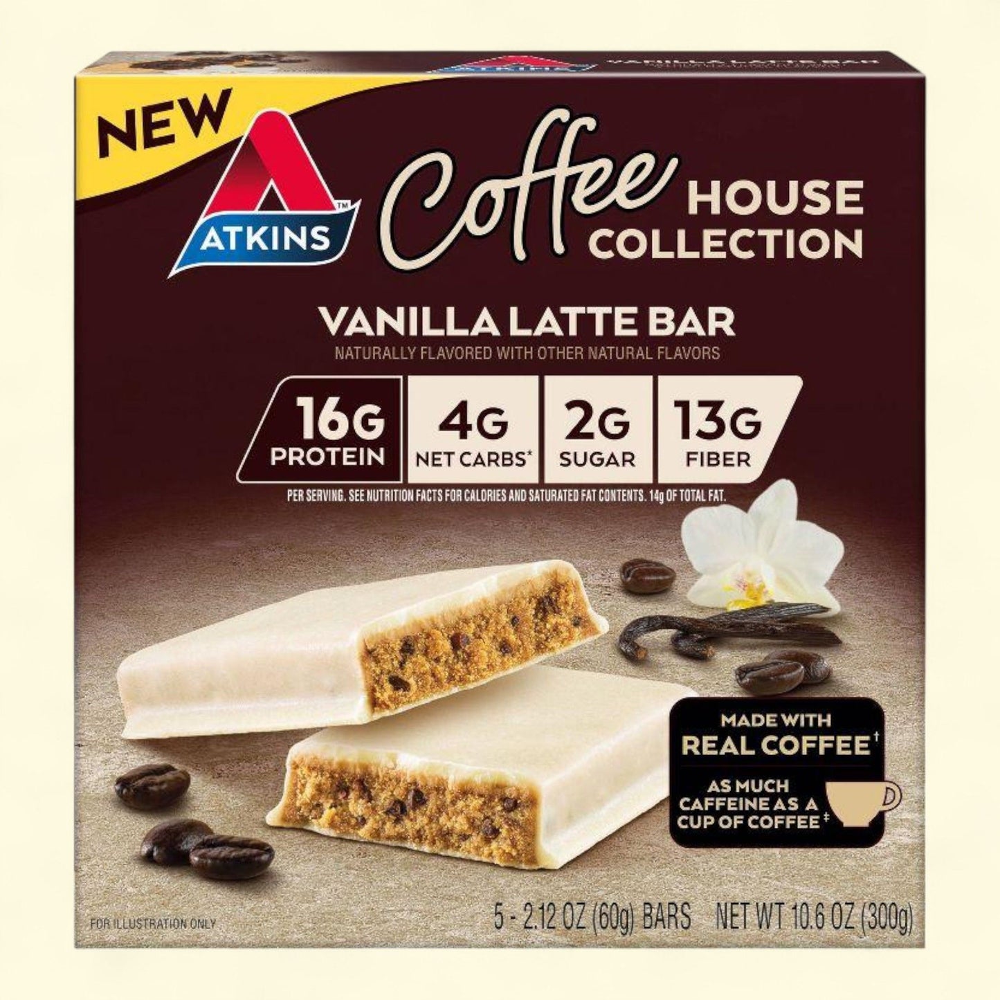 Atkins Coffee House Collection Protein Meal Bars, Vanilla, 10.6oz/5pk