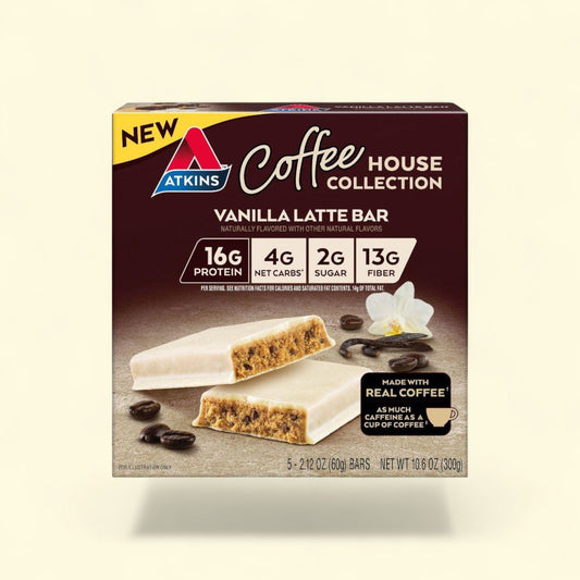 Atkins Coffee House Collection Protein Meal Bars, Vanilla, 10.6oz/5pk — authentic US product shipped worldwide by Treatspree