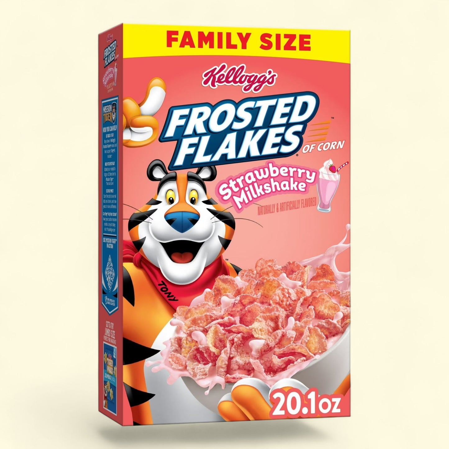Kellogg's Frosted Flakes Cereal, Family Size, Strawberry Milkshake, 20.1oz