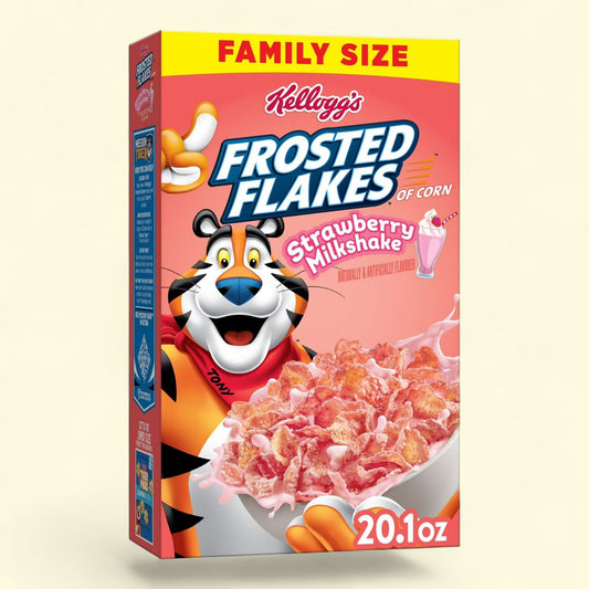 Kellogg's Frosted Flakes Cereal, Family Size, Strawberry Milkshake, 20.1oz