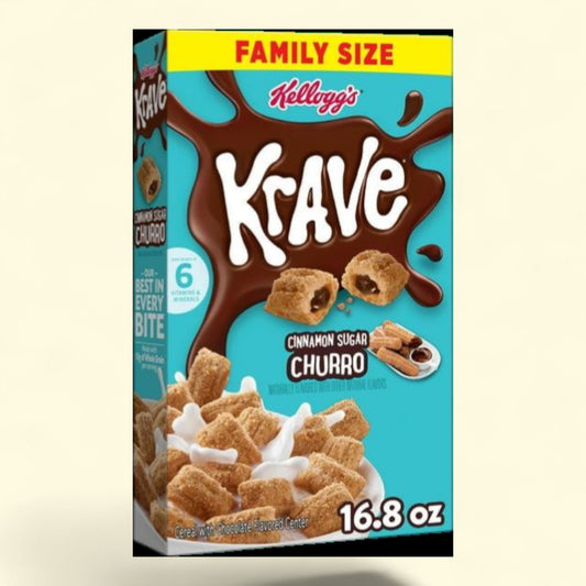 Kellogg's Krave Cinnamon Sugar Churro Breakfast Cereal, Family Size, 16.8oz