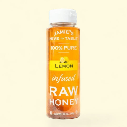 Jamie's Hive to Table Lemon Infused Raw Honey, 12 oz Bottle