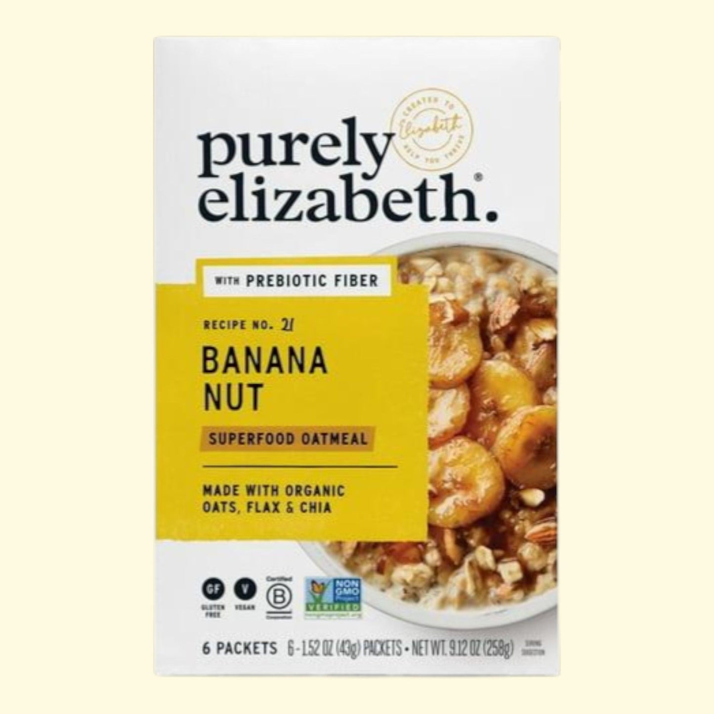 Purely Elizabeth : flocons d'avoine, banane et noix, 43 g, lot de 6 sachets