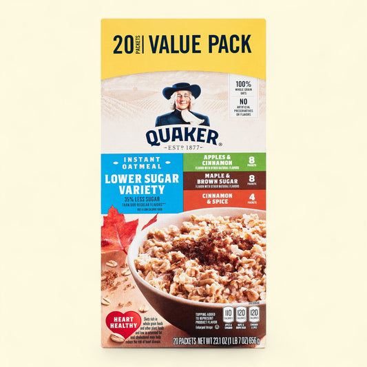 Flocons d'avoine instantanés Quaker, assortiment à teneur réduite en sucre, 33 g, paquet de 20 sachets