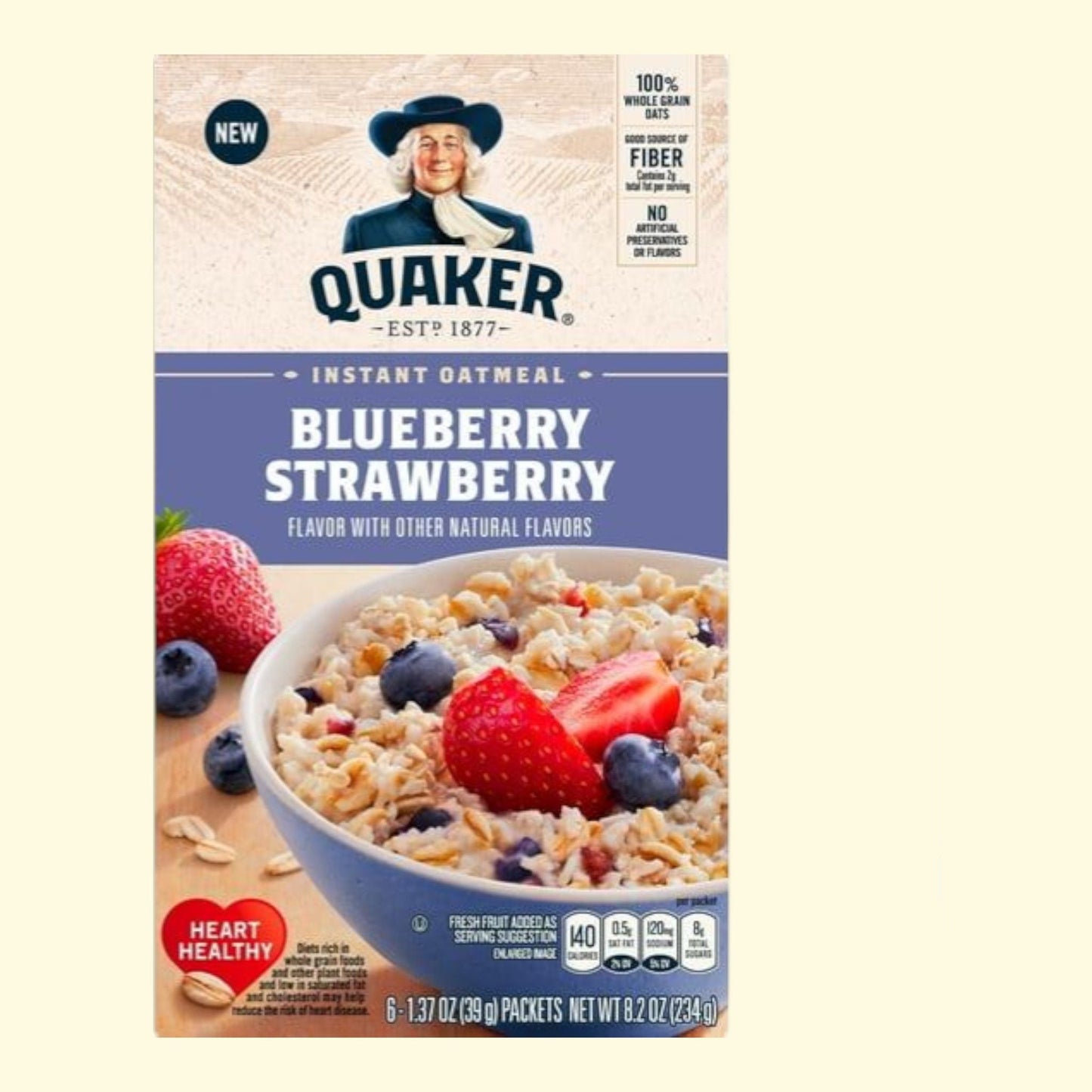 Quaker Instant Oatmeal, Blueberry & Strawberry, 1.37 oz, 6 Packets