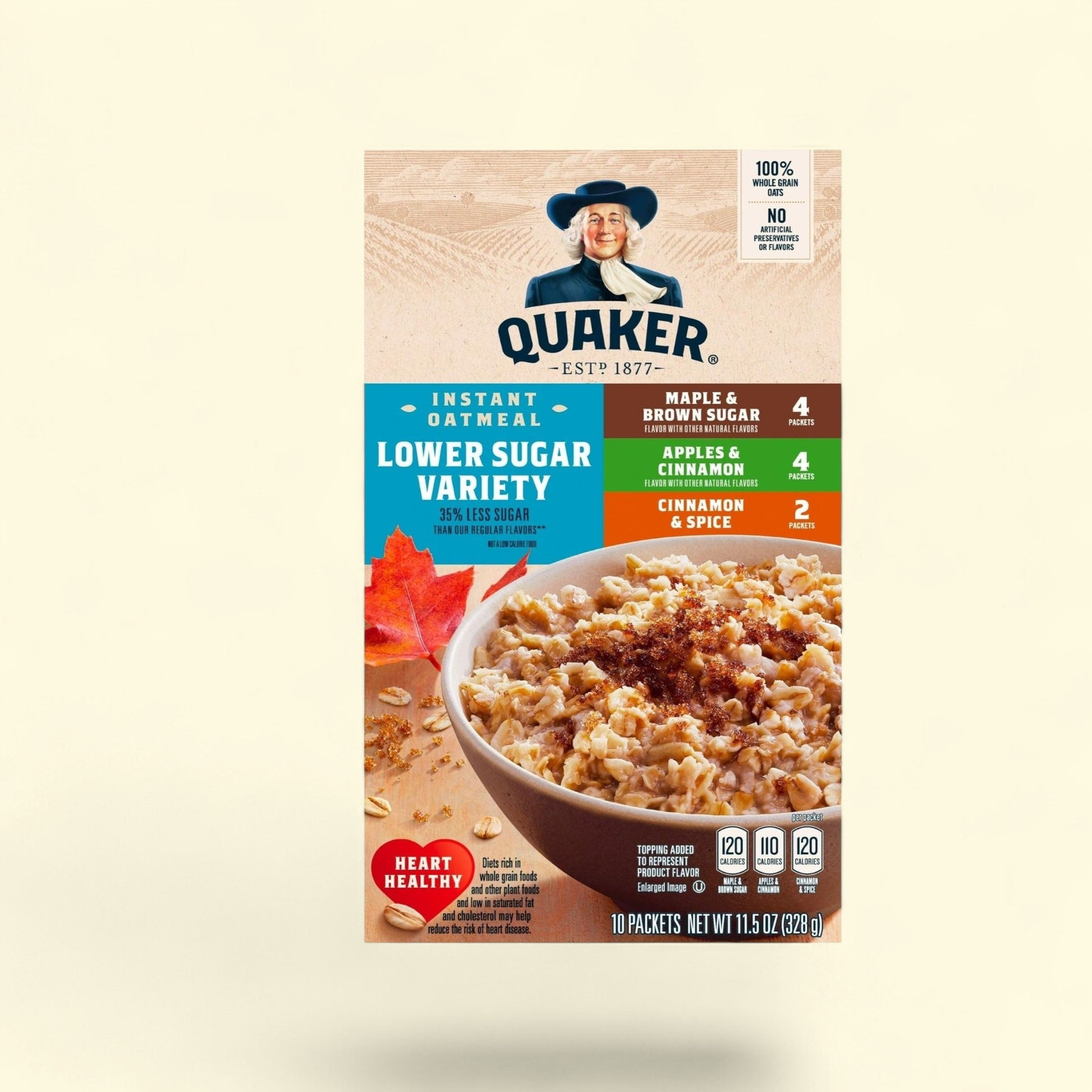 Quaker Instant Oatmeal Lower Sugar Variety, 1.5 oz, 10 Count — authentic US product shipped worldwide by Treatspree