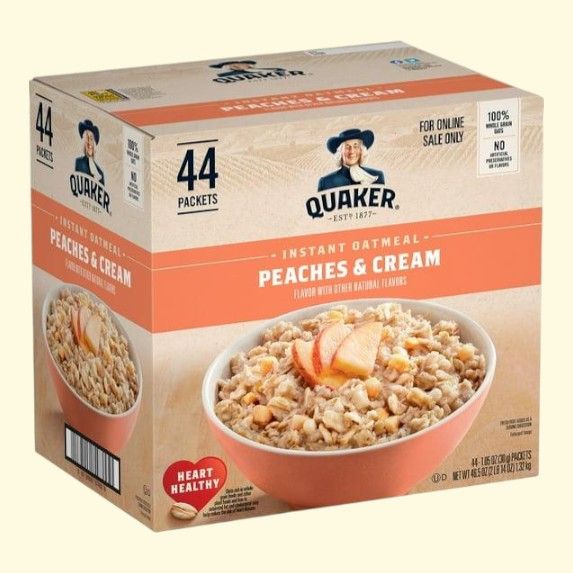 Flocons d'avoine instantanés Quaker, saveur Pêches et crème, sachets de 30 g, lot de 44 sachets