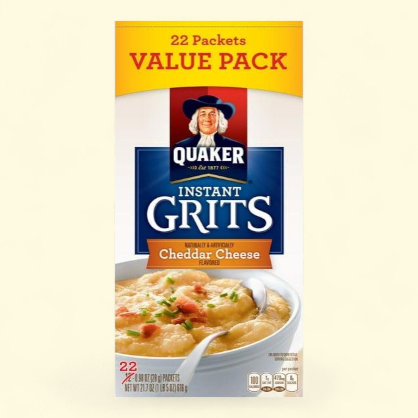 Quaker Instant Grits Cheddar Cheese, 0.98 oz 22 Count