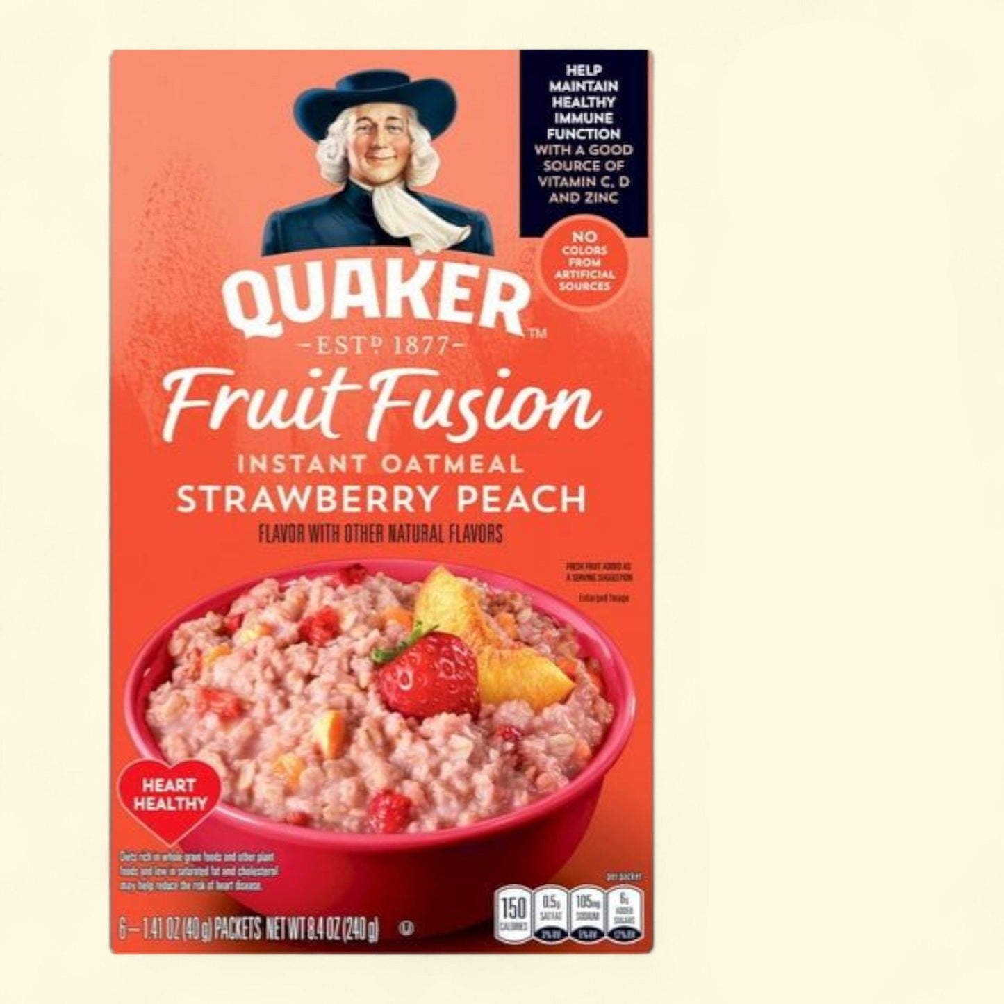 Quaker Instant Oatmeal, Fruit Fusion Strawberry Peach, 8.4 oz, 6 Packets