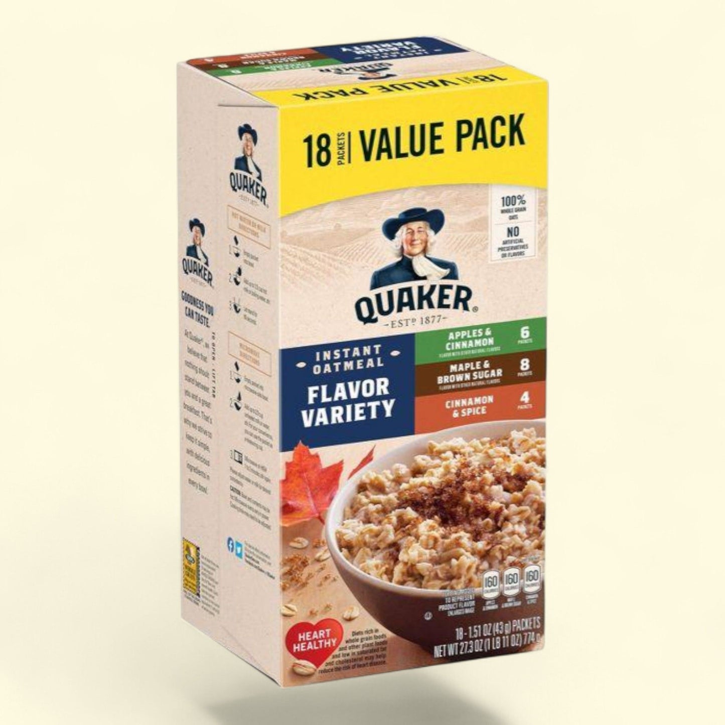 Flocons d'avoine instantanés Quaker, assortiment de saveurs - 18 sachets / 770 g