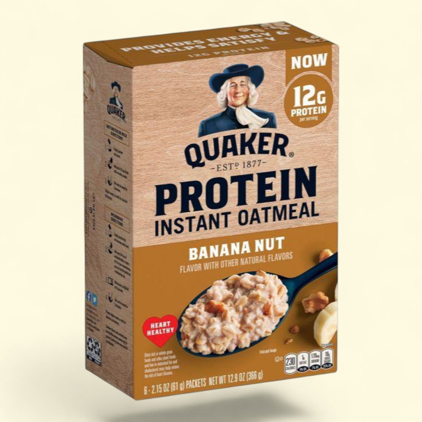 Porridge instantané protéiné Quaker, banane et noix, 6 sachets / 365 g