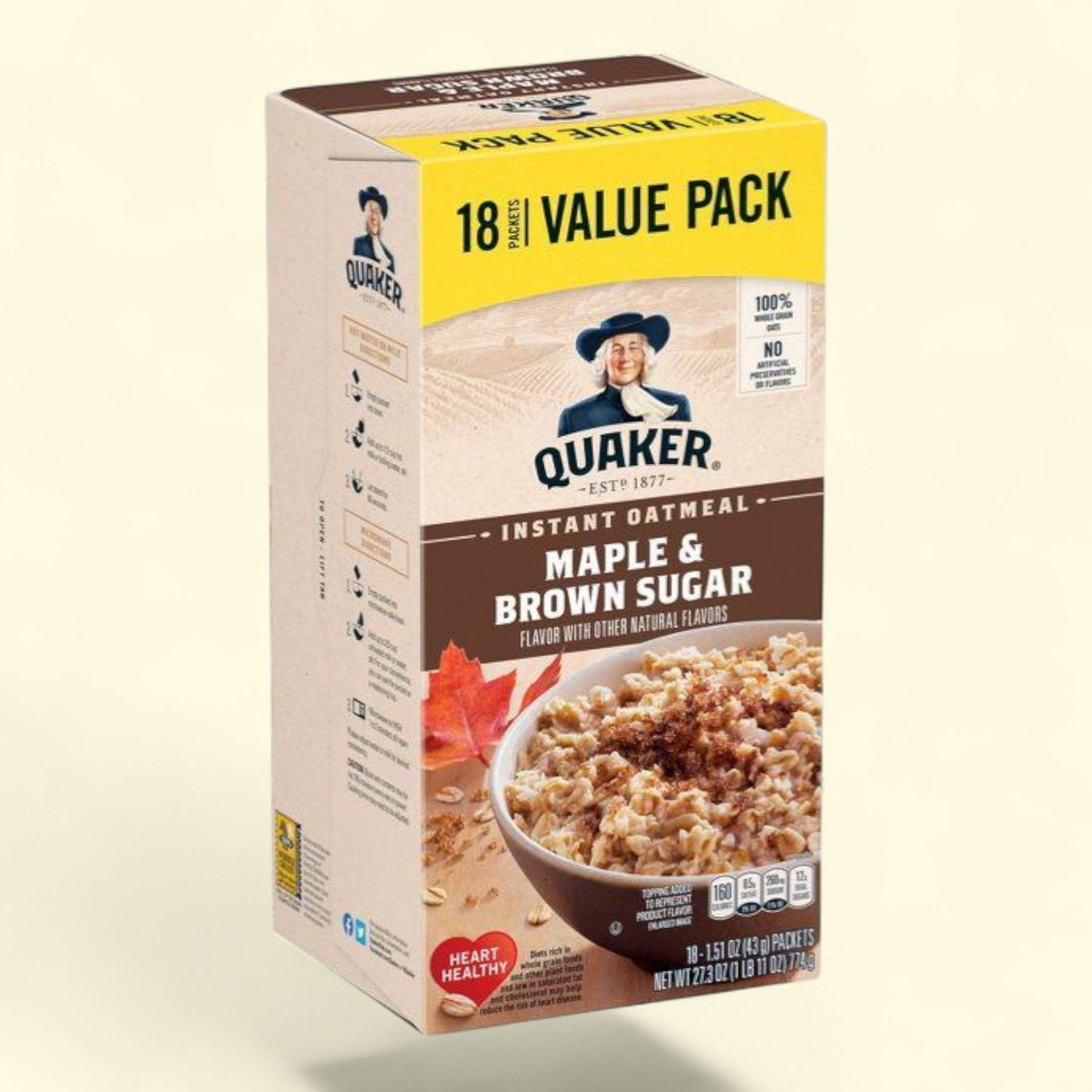 Flocons d'avoine instantanés Quaker, érable et sucre brun, 775 g / 18 sachets