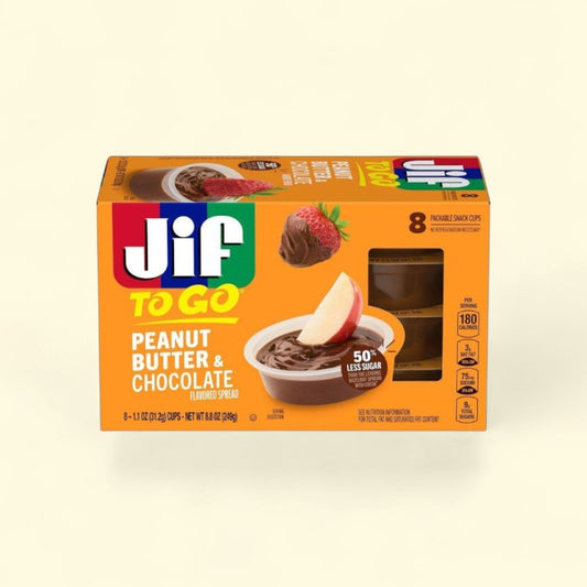 Jif To Go Peanut Butter & Chocolate Flavored Spread, 8.8oz/8ct — authentic US product shipped worldwide by Treatspree