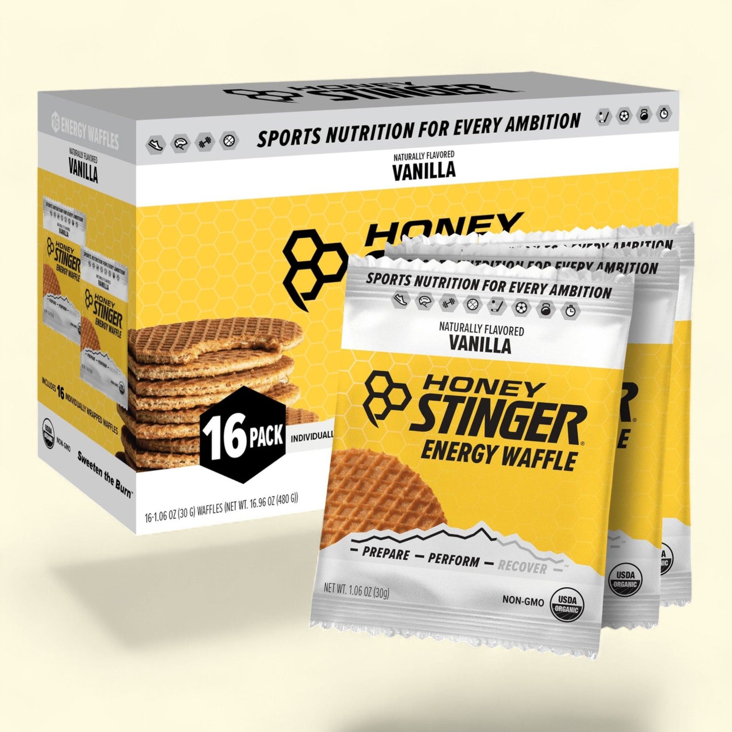 Honey Stinger Energy Waffle, Vanilla, 1.06 oz, 16 Count