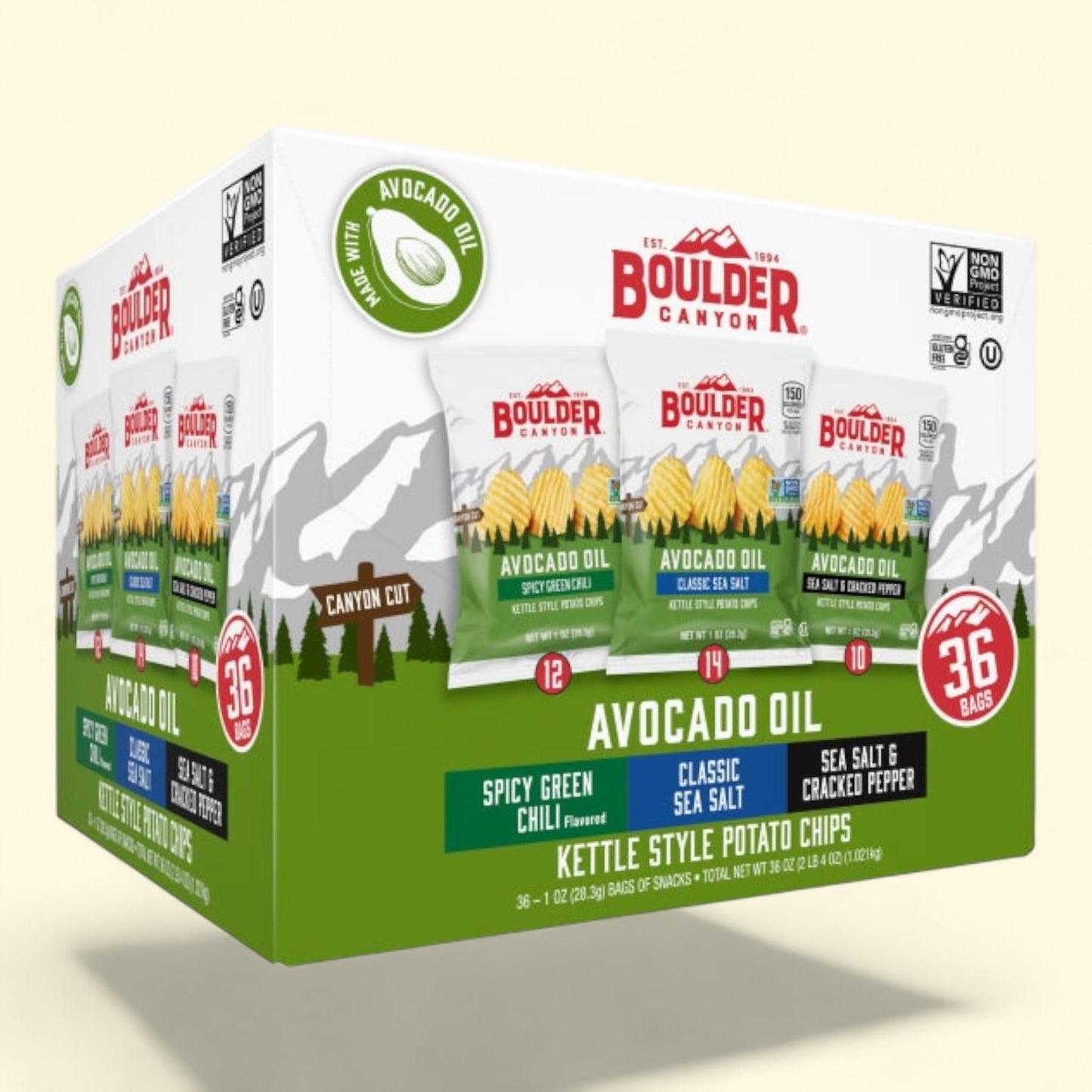 Boulder Canyon Kettle Style Potato Chips, 1 oz, 36-count