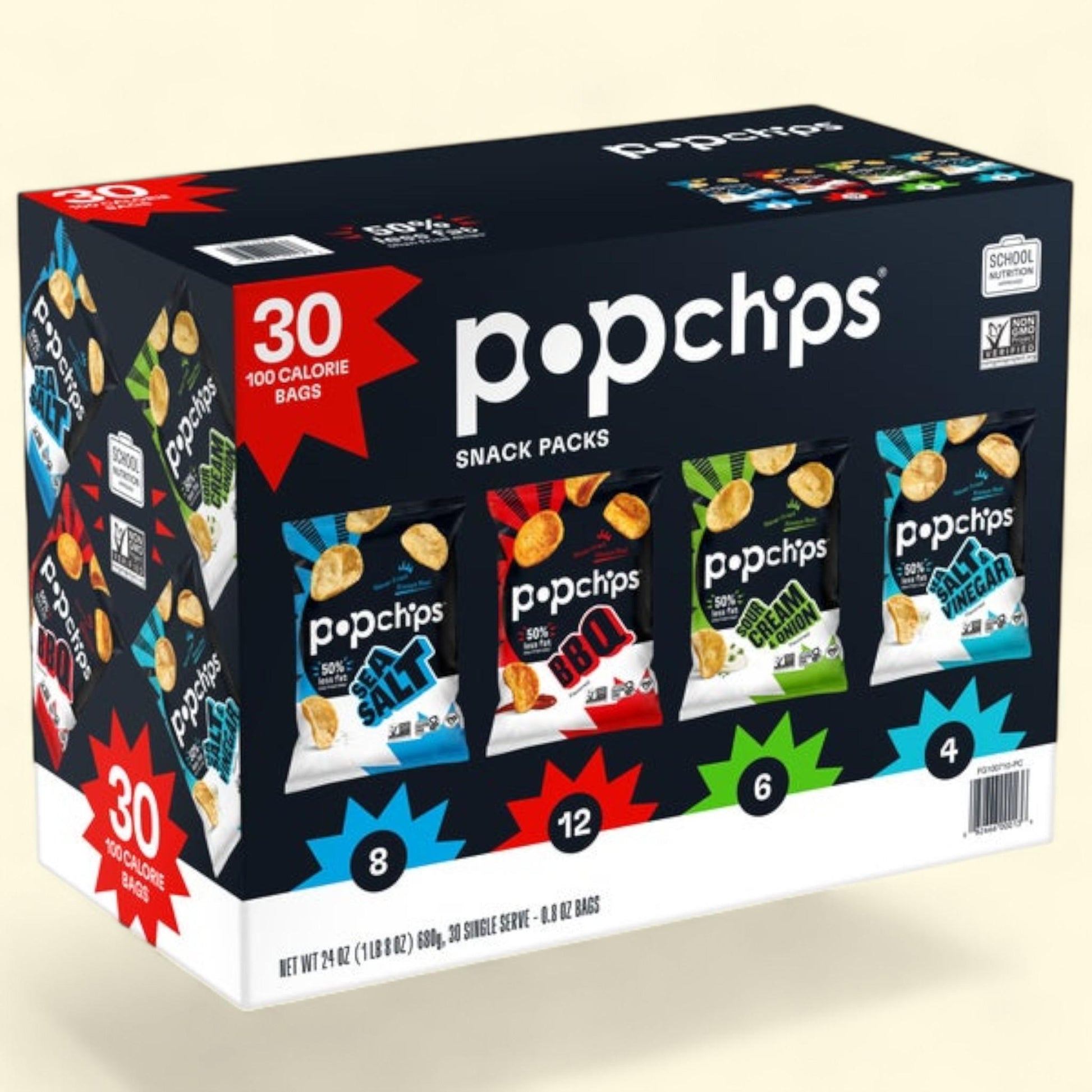 Popchips Potato Chips, Variety Pack, 0.8 oz, 30-count