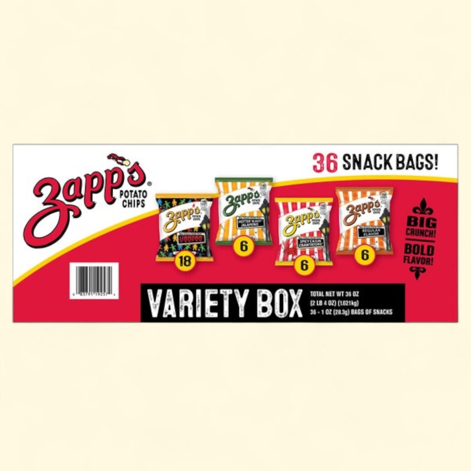 Chips Zapp's, assortiment, 28 g, paquet de 36