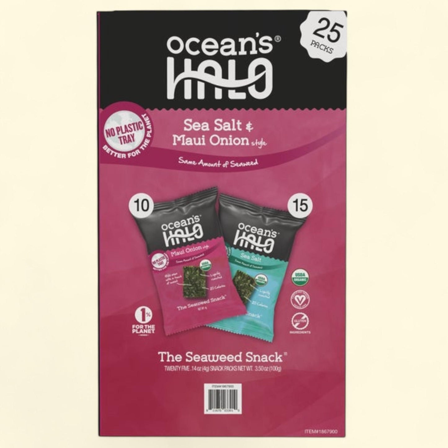 Ocean's Halo Seaweed Snack, Maui Onion & Sea Salt, 0.14 oz, 25-count