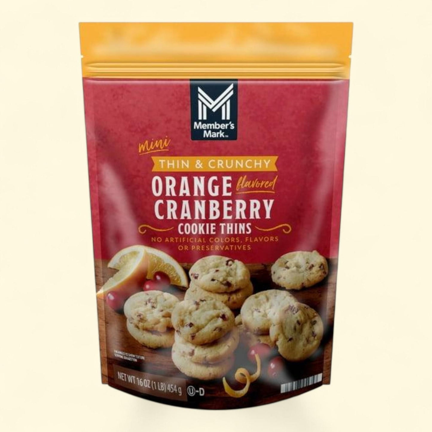 Member's Mark Orange Cranberry Cookie Thins, 16 oz. — authentic US product shipped worldwide by Treatspree