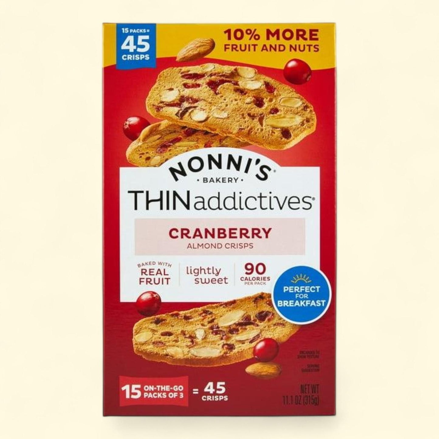 Nonni's THINaddictives Cranberry Almond Crisps, 15 pk.