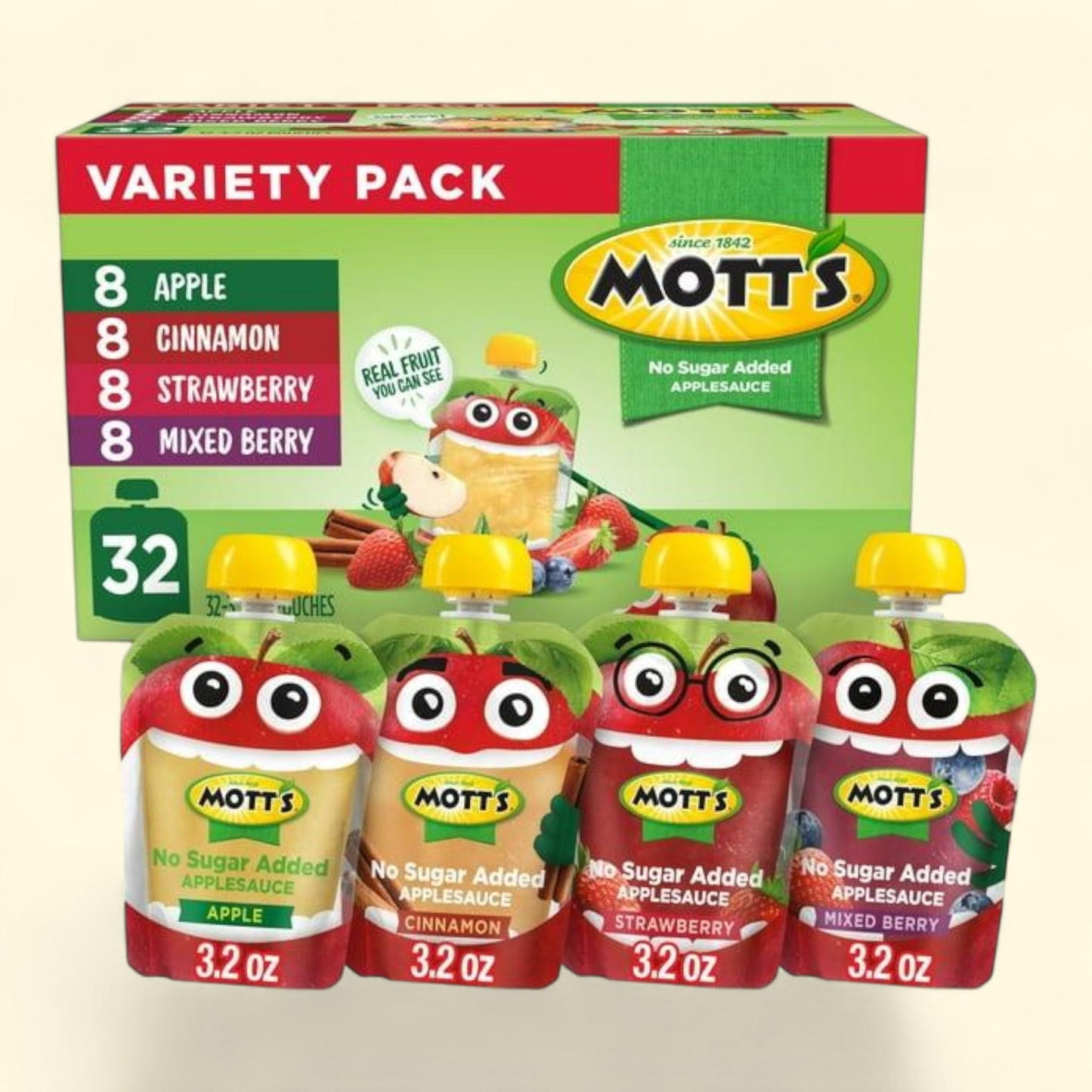 Assortiment de compotes de pommes Mott's, 90 g, paquet de 32