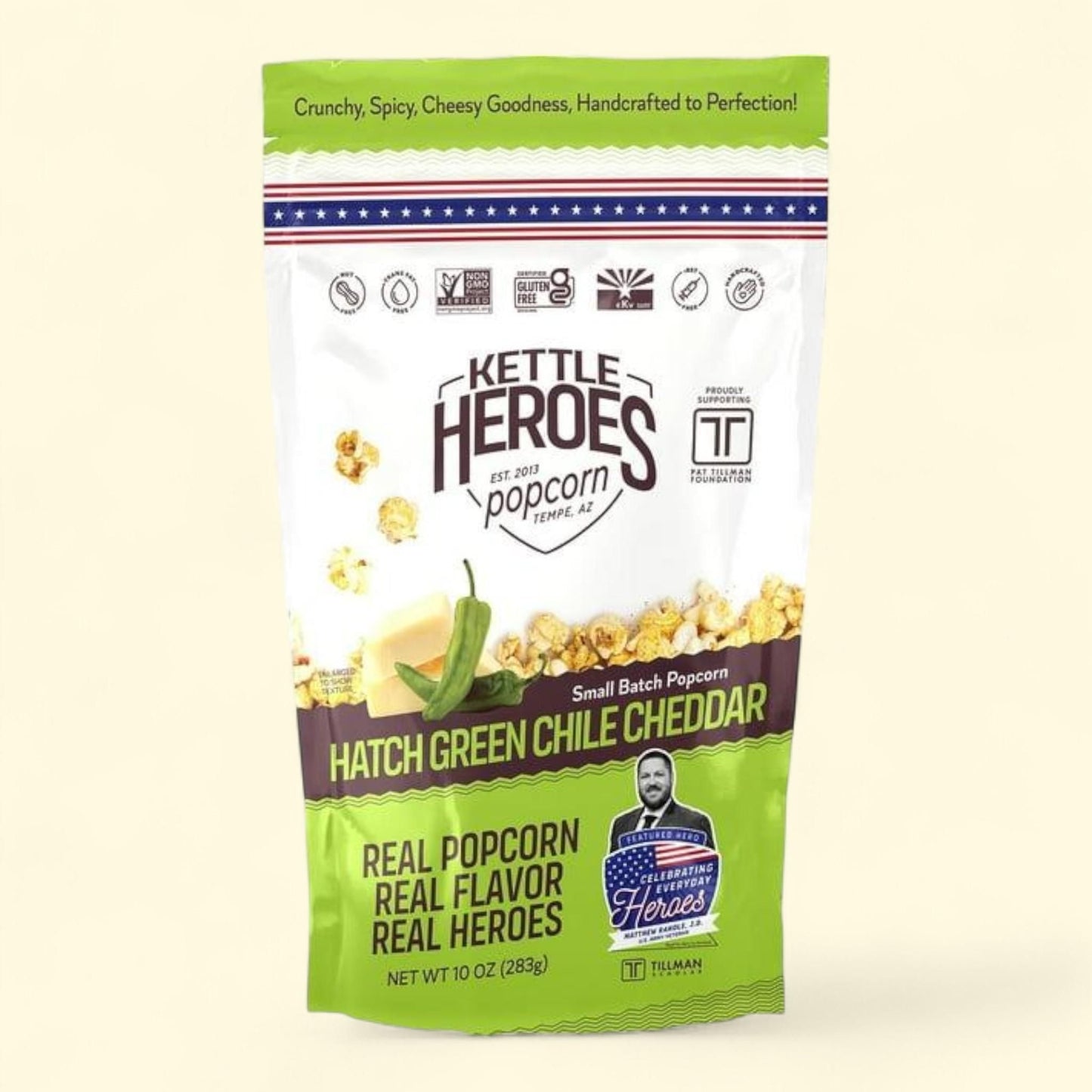 Kettle Heroes Popcorn, Hatch Green Chile Cheddar, 10 oz. — authentic US product shipped worldwide by Treatspree